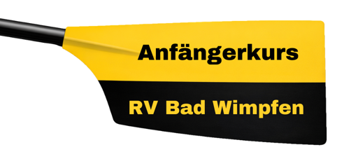 Anfängerkurs Ruderverein Bad Wimpfen mit Skullblatt im Hintergrund in Vereinsfarben gelb oben, schwarz unten